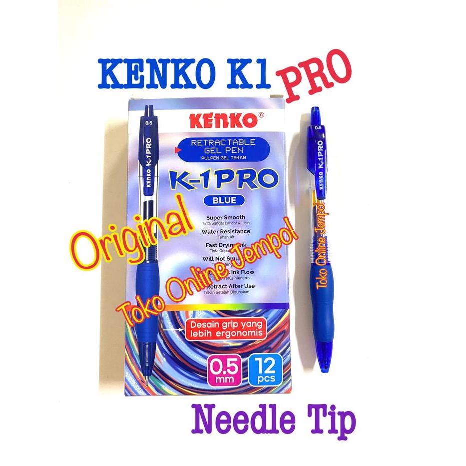 ASLI BOX Pulpen KENKO K1 PRO 0.5mm BIRU blue gel pen ink jel pen lusin ATK1627KN READY STOCK