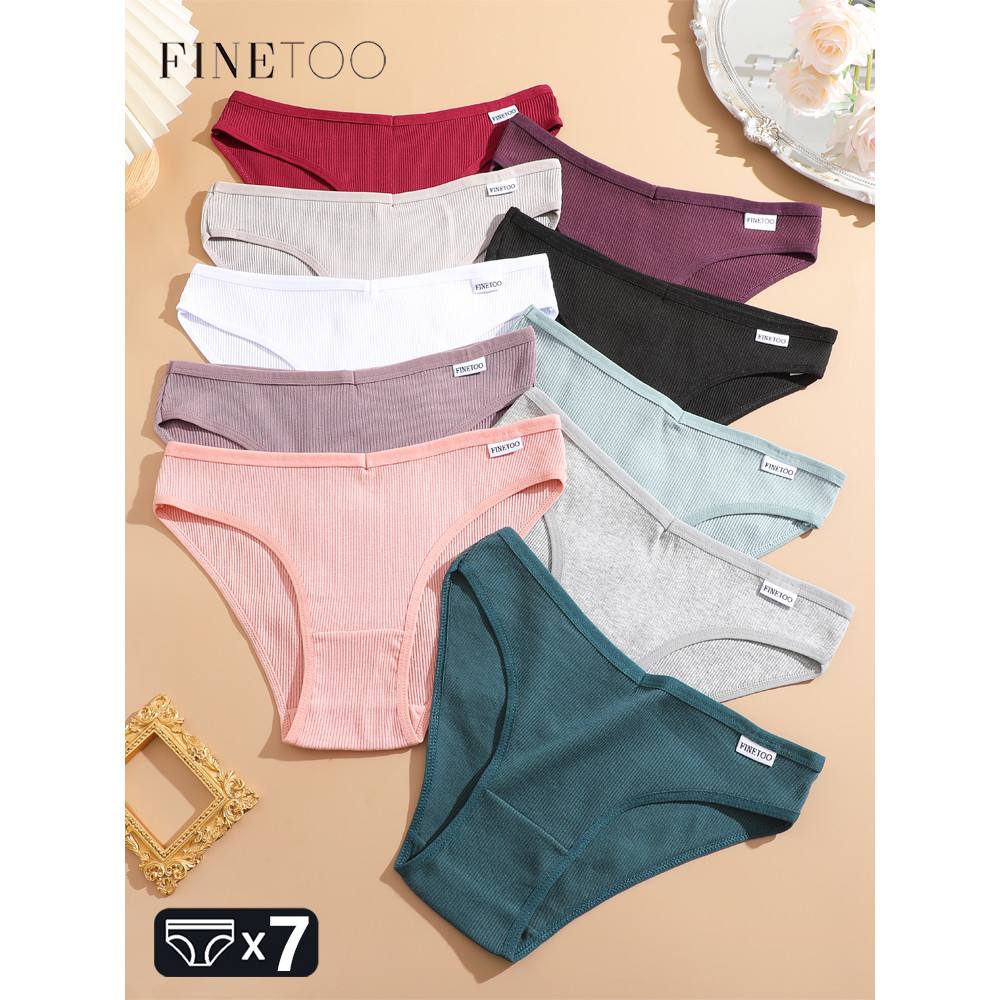 Finetoo 7Pcs Cotton M-3Xl Striped Underwear Women'S Breathable Panties V Waist Comfortable Briefs