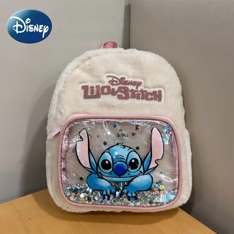 Disney Co-branded New Plush Stitch School Bag Cartoon Cute Kindergarten School Bag Childlike Girl