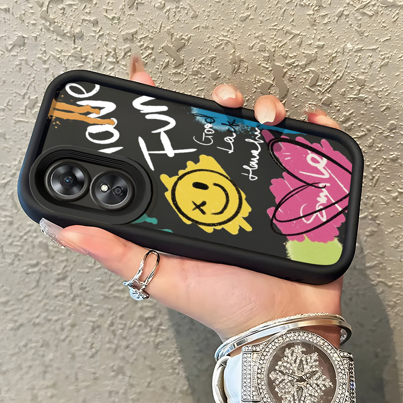 Casing Hp OPPO A17 OPPO A17K Case Casing Graffiti Matahari pola Kasus HP Tangga Langit Mewah Silikon