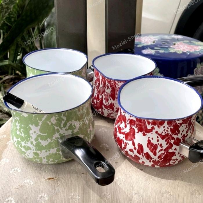 Panci susu enamel gagang motif lurik / milk pan / pan ejiri / satuan