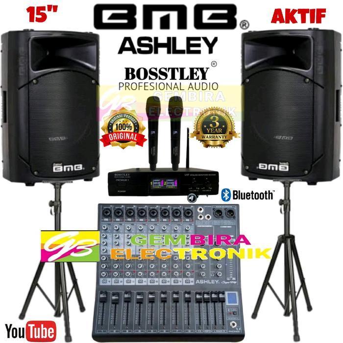 Paket Karaoke Speaker BMB 15 inch Aktif Aktif Mixer Ashley Super High Quality Sound System outdoor