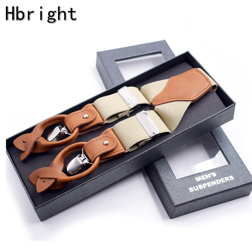 3.5X125 6 Clips Leather Men Suspenders Male Casual Suspensorio Button-end Trousers Strap Jockstrap