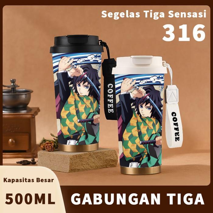 Demon Slayer Tomioka Giyuu Pedang Hadiah Mug Termos Botol 500ml Portabel Isolasi Vakum Stainless