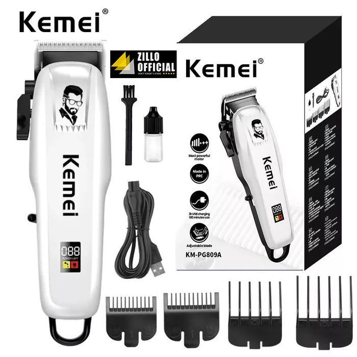 Ada KEMEI Mesin Cukur Rambut Cas Indikator Baterai LED Digital BONUS Gunting Sasak 3in1 Original