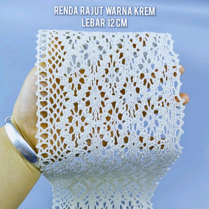 per meter,renda rajut warna putih bersih lebar 12 cm