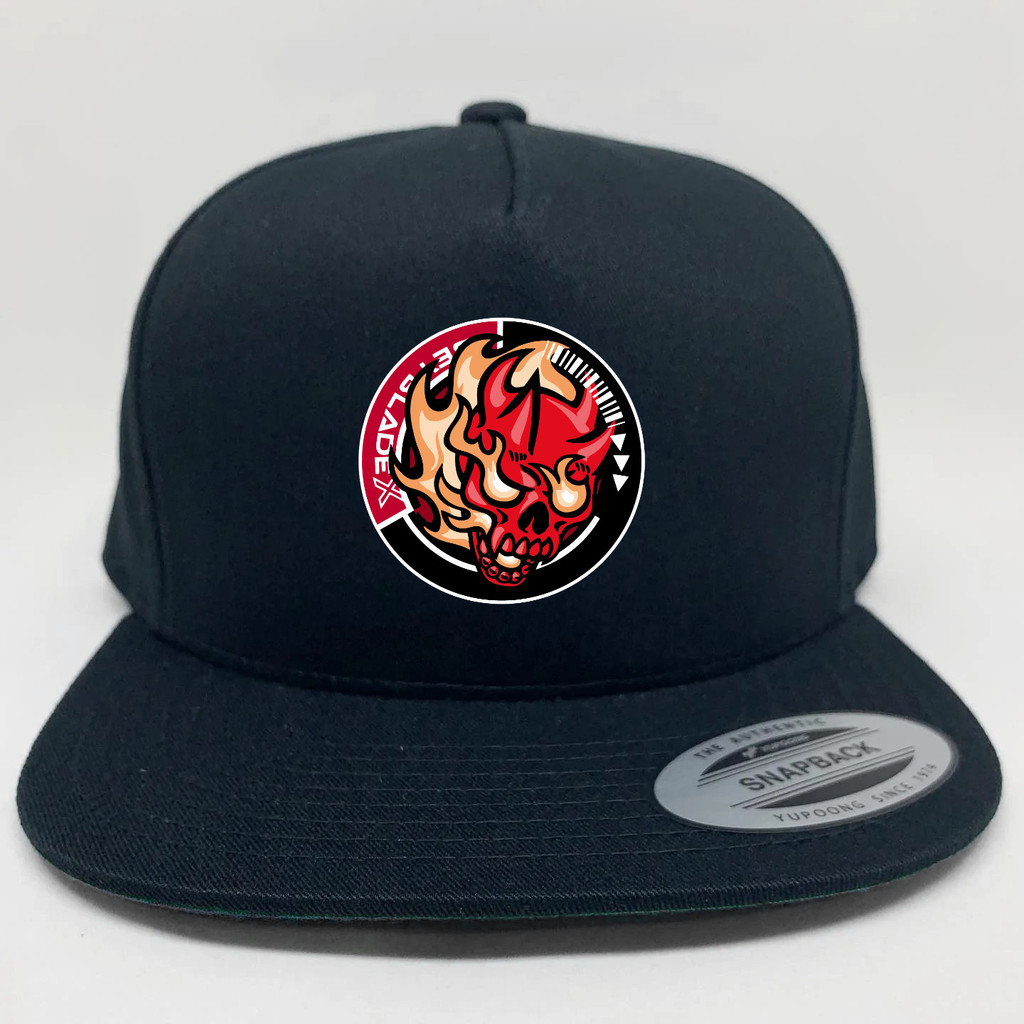 Topi Snapback Anime Beyblade X Gear Chip logo Hells Scythe