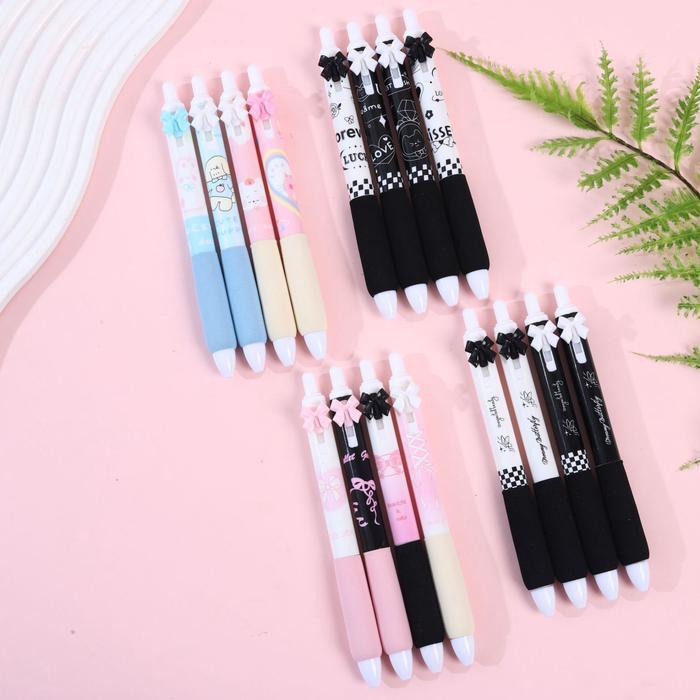 PN11 Pulpen Gel Mekanik 0.5mm Set Isi 4 Pcs Pulpen Karakter Aesthetic Tinta Hitam untuk Sekolah dan