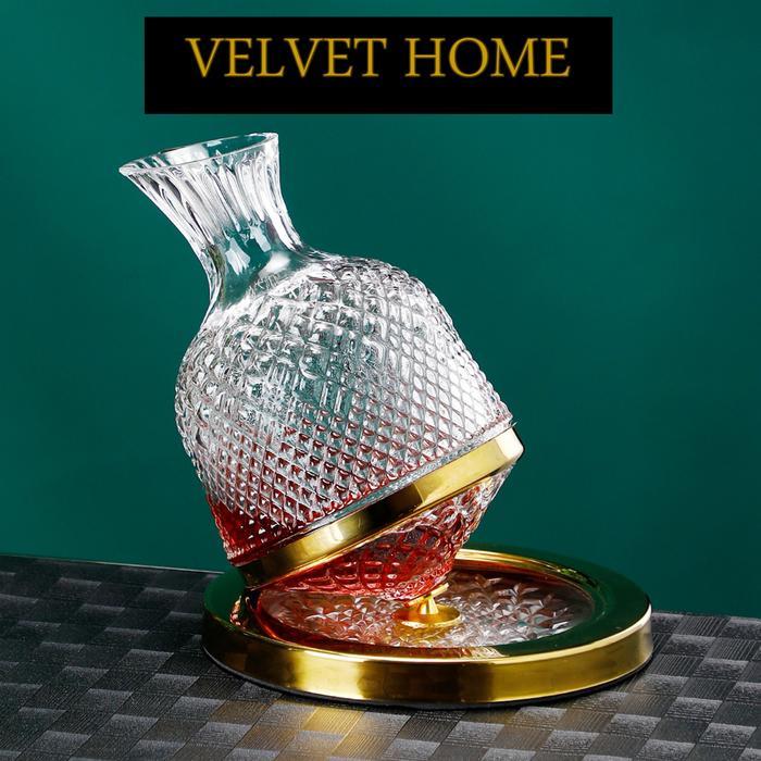 Gelas Wine Rolling Decanter Set Hampers Natal Wedding Imlek-Gold For 6