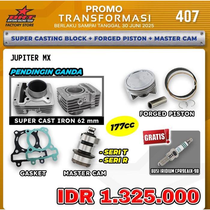 Promo 407 Paket Bore Up BRT Blok GEN 3 Piston Noken as Yamaha Jupiter Mx / Vixion Old / R15 Gratis