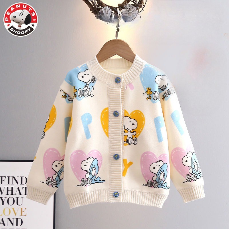 Peanuts Snoopy spring and autumn long-sleeved cartoon love printed thickened knitted cardigan
