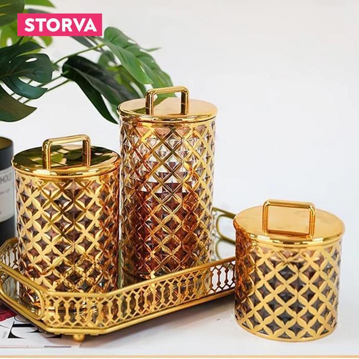 Toples Makanan Serbaguna Toples Akrilik Kedap Udara Toples Estetik Toples Kedap Udara Toples Gold