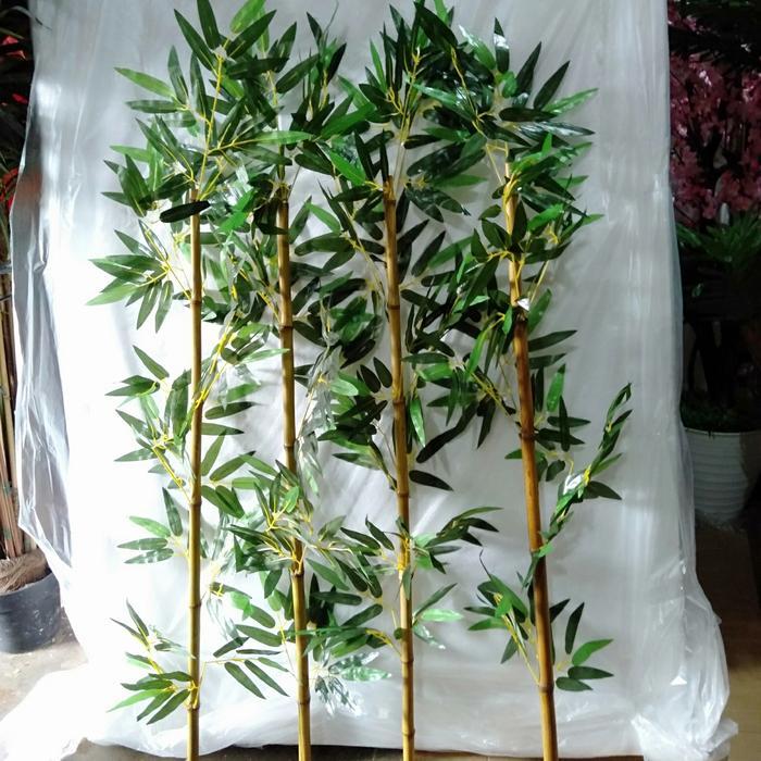 Pohon Bambu Partisi Cendani Batang Asli Tinggi 100Cm Total Dengan Daun Tinggi 120Cm Bunga Plastik