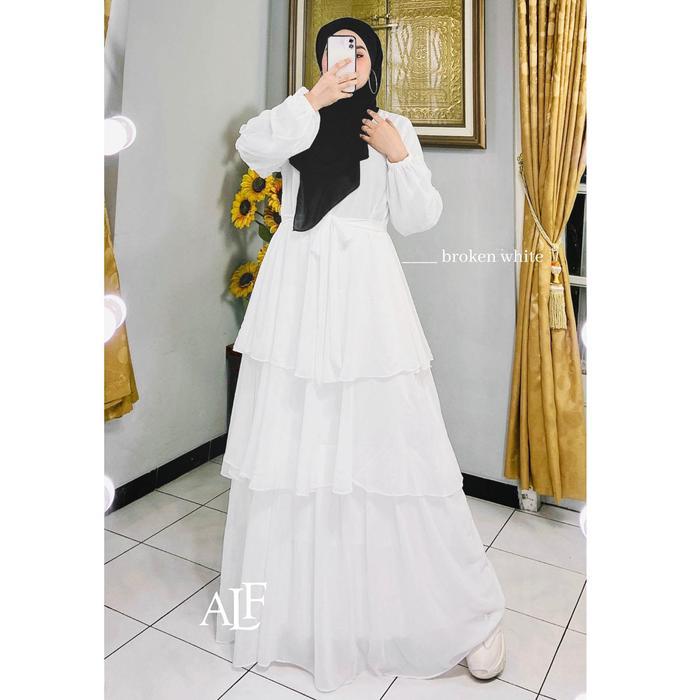 READY Alfaina Jelita Dress Gamis Wanita Susun Ceruty Babydoll Muslim Putih G00D QU4LITY