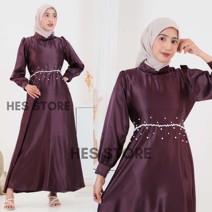 Brina Dress Satin Premium Baju Kondangan Muslim Gaun Pesta Bridesmaid Gamis lebaran Wanita Maxi