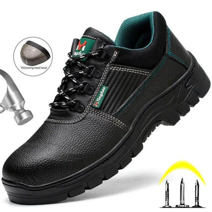 Sepatu Safety Kulit Import Pria Ujung Besi Si14 Shoes Fshion Kerja Proyek, Pabrik, Gudang Tambang.