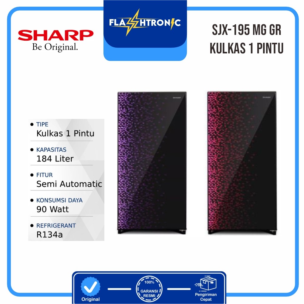 KULKAS / LEMARI ES SHARP SJX195MGGR / SJX195 / SJ-195 (1 PINTU / 184 LITER) GARANSI RESMI