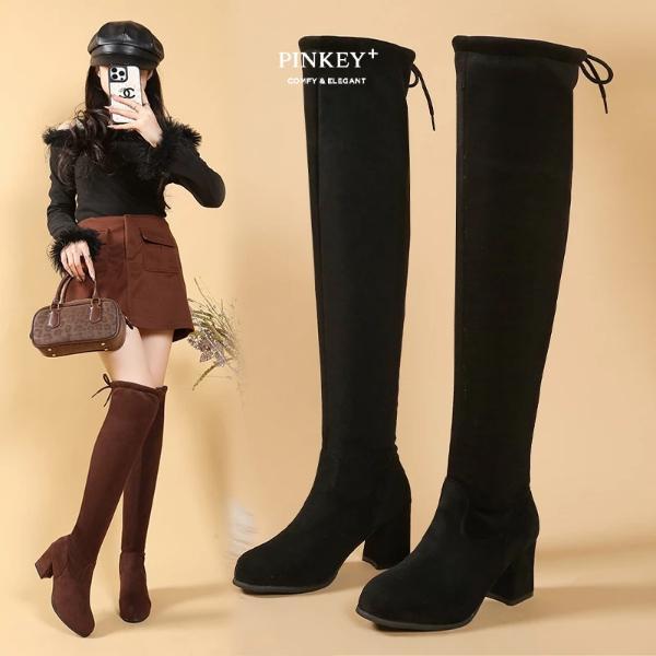 Aerostreet - P032 Sepatu Boots Panjang Selutut Untuk Musim Dingin Wanita Dengan Hak 7Cm Shoes