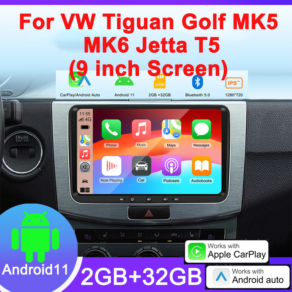 9inch Android11 Car Stereo For VW Passat Golf MK5 MK6 Jetta T5 POLO Multimedia Player GPS Navigation