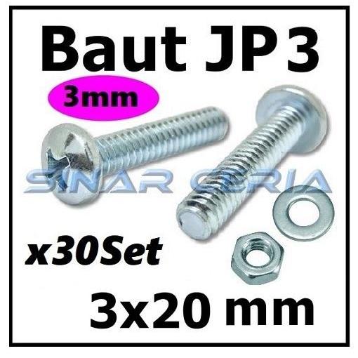 Promo x30 Set Baut Mur Ring M3 x 20 ( JP 3x20mm) Baut JP M3 3mm 3x20 3x20mm