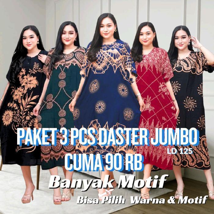 90RB Dapat 3pcs Daster Jumbo Busui Rayon Adem Halus Ld 125 Pb 115