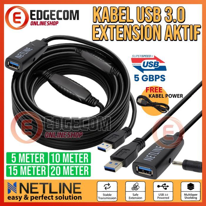 Kabel USB 3.0 Extension Aktif 15 Meter + USB Power NETLINE