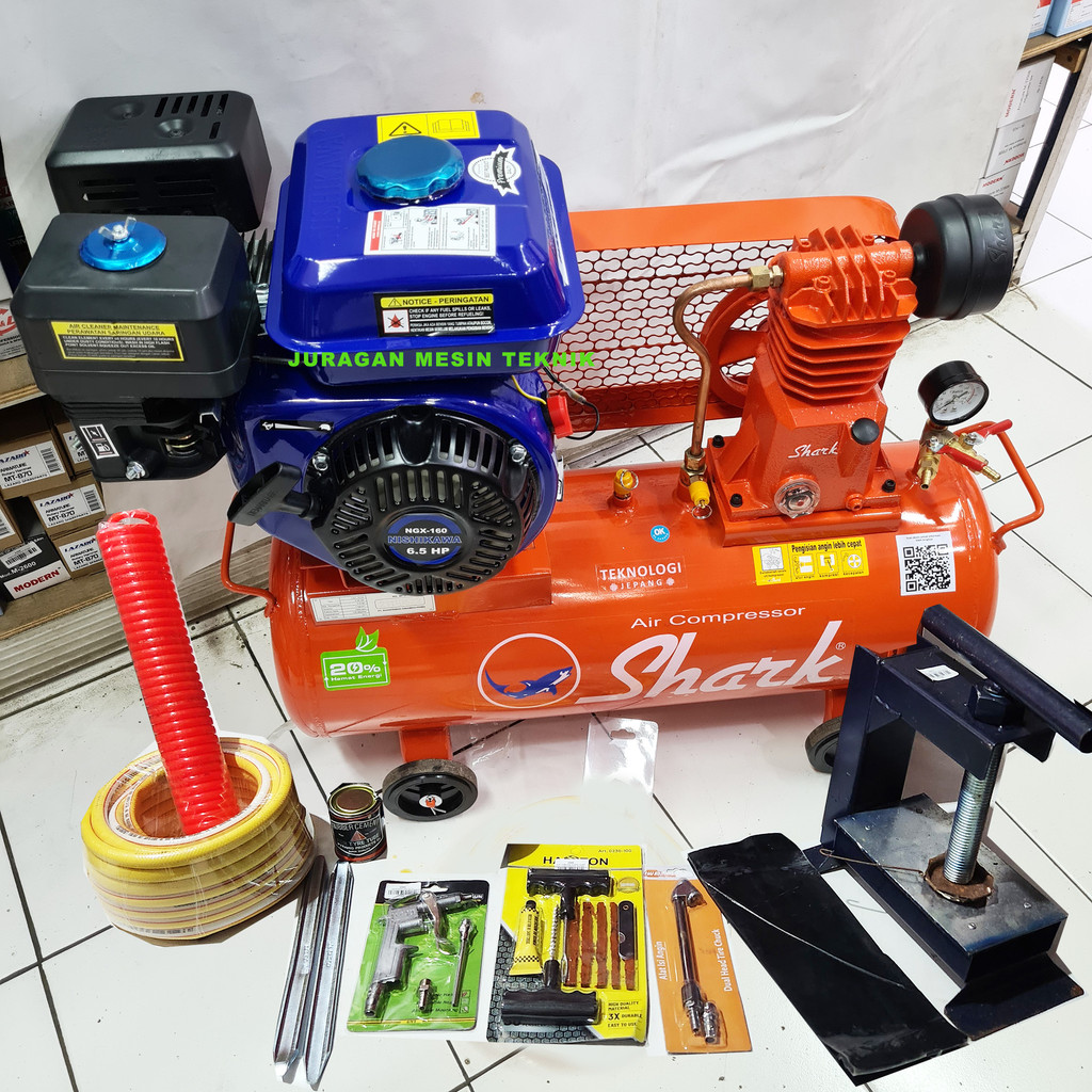Paket Mesin Kompresor Bensin Shark 1/4 HP
