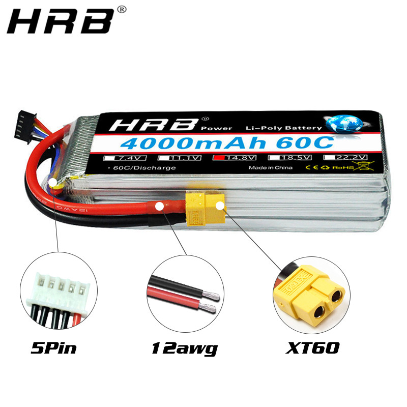HRB 1PCS 4000mah Lipo 2S 3S 4S 6S 5S Battery 7.4V 11.1V 14.8V 22.2V 18.5V Lipo 50C 60C XT60 T for RC