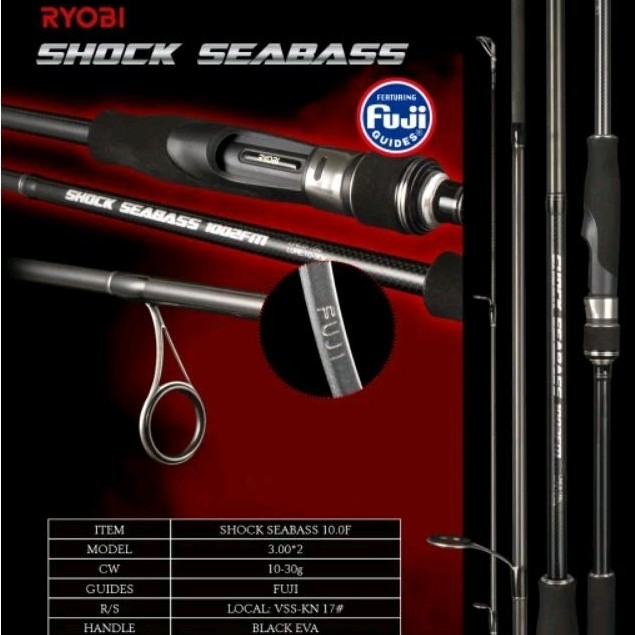 Joran Sambung 2 Panjang 3M Carbon Hollow Ryobi Shock Seabass 1002fm Fuji