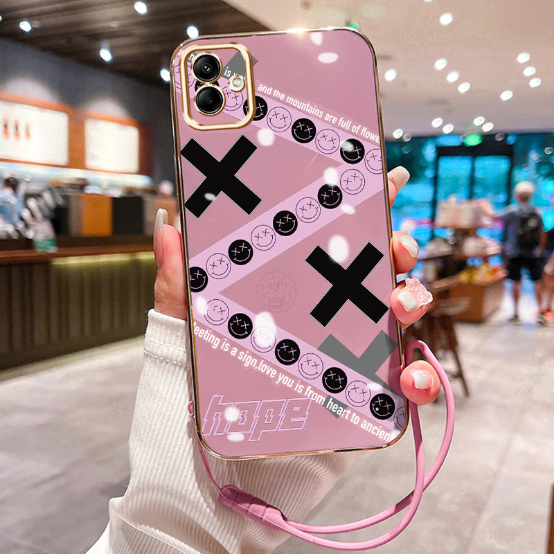 Casing Hp Untuk Samsung Galaxy A04 M04 F04 A04E A04S Case Wajah tersenyum X pink Penyepuhan Cesing s