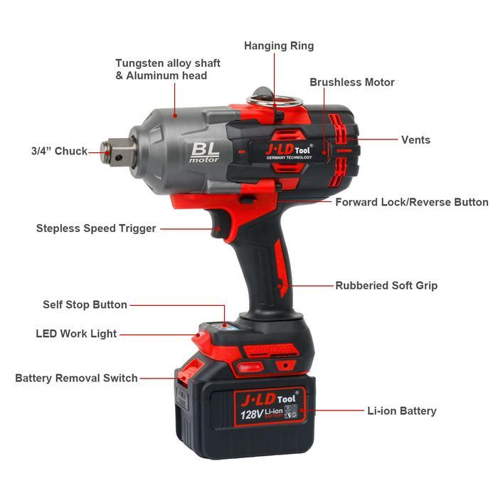 Krisbow Modern - Jld 2100Nm Impact Wrench Brushless 3/4" High Torque Lmpact Spanner Kit Impact