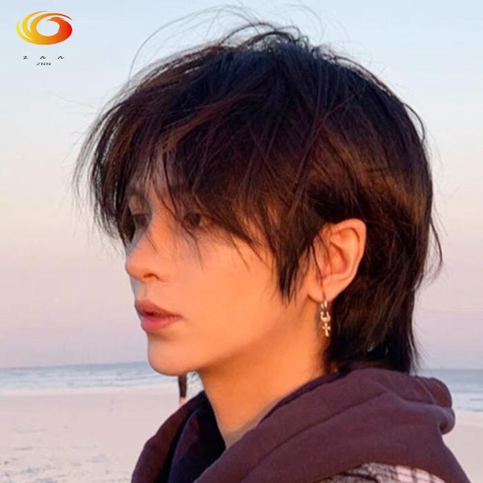 Cod-Pria Rambut Wig Rambut Alami Datang Serigala Ekor Wig Pria Rambut Pendek Versi Korea Tampan Net