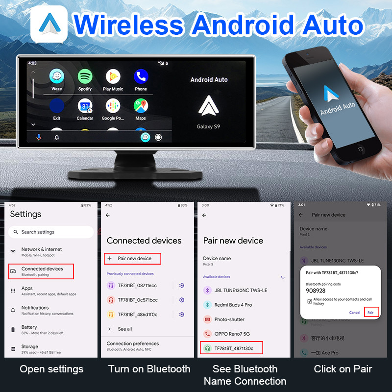 Srnubi Wireless Carplay Android Auto MP5 Player Universal Car Radio Multimedia WIFI Video Recorder