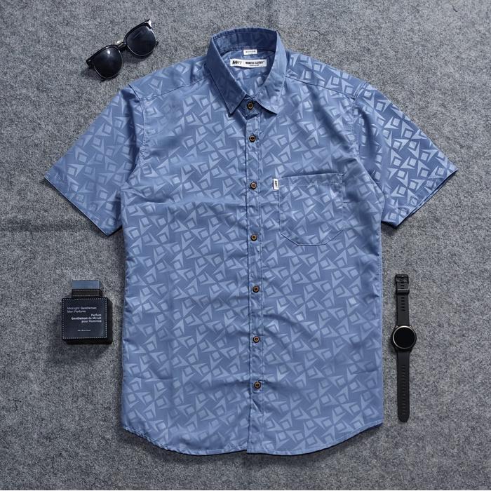 Kemeja Embos Sultan Pria Lengan Pendek Denim Etnik Casual Slimfit