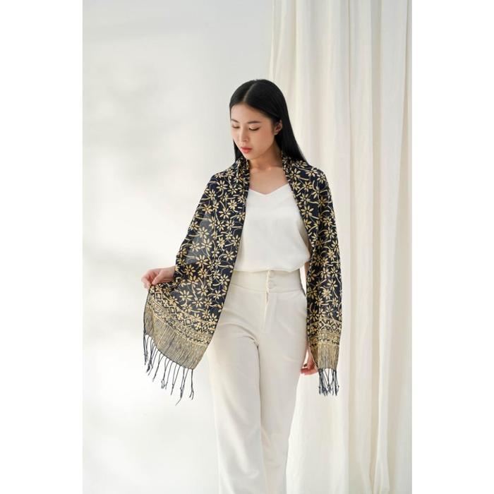 BATIK RATU - Scarf Batik Melati Tangkai - Blue DNC