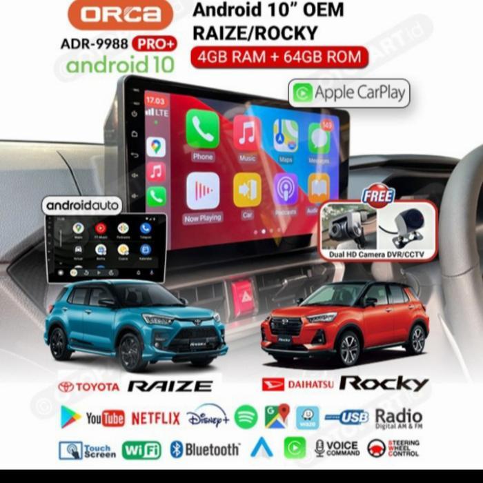 Ready ANDROID ORCA ADR-9988 PRO+ CAMERA DVR RAIZE & ROCKY 10INCH