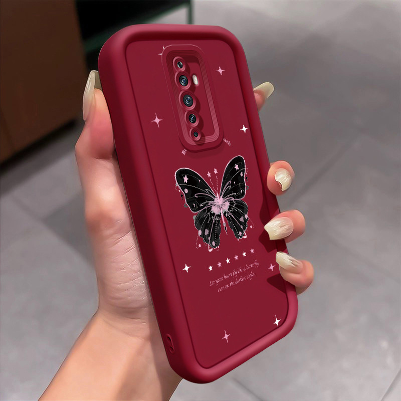 Casing Hp untuk OPPO Reno 2F Reno 2Z Case Purple butterfly Kasing silikon  Cesing tekstur lembut Kes