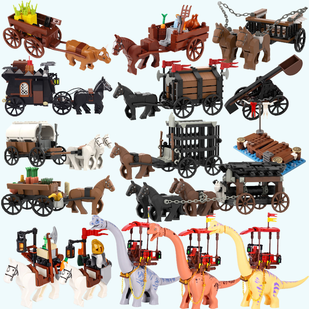 MOC Medieval Military Castle Knight Building Blocks Black White Warhorse Weapon Bricks Street View