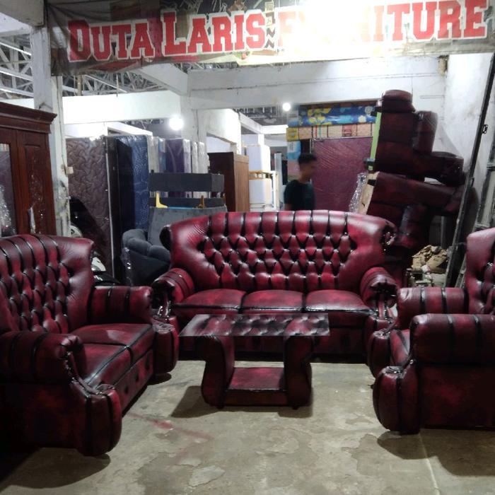 kursi tamu / sofa ruang tamu jaguar hitam 1 set - Maroon