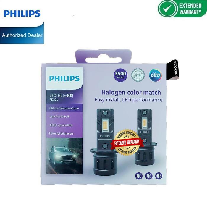 DEPO OTO X PHILIPS ULTINON WEATHER VISION LED H3 3500K BOHLAM LAMPU MOBIL KUNING