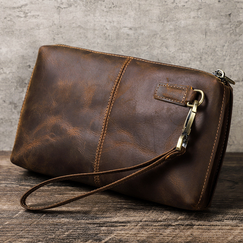 CONTACT'S Vintage Men's Clutch Bag RFID Genuine Leather Clutch Wallet Bag Casual Long Purse Large