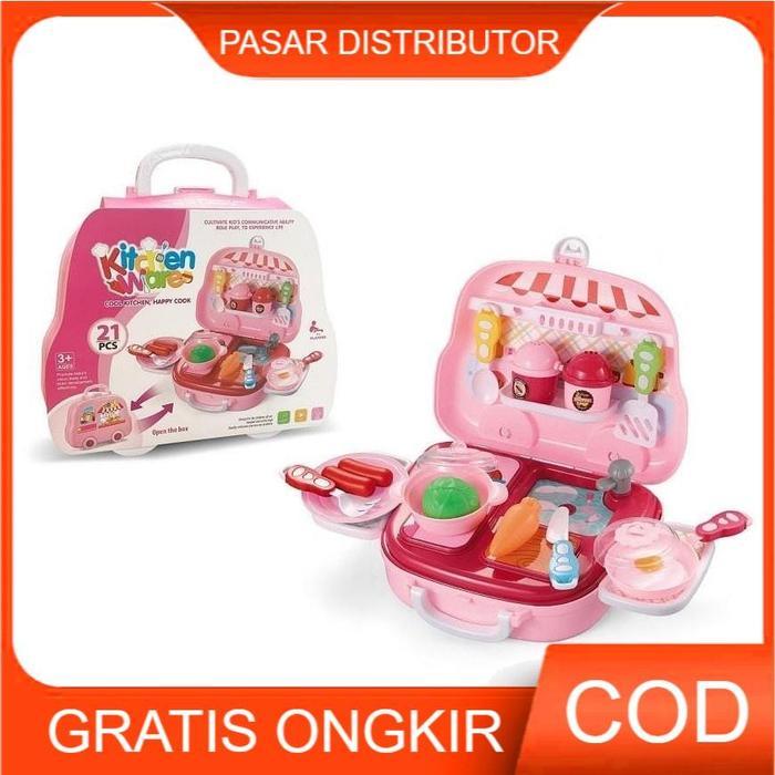 Cocomelon Toys - Mainan Anak Kitchen Ware Set Koper Mainan Kitchen Set Portable Lengkap Edukasi Anak