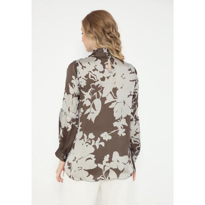 Ruffle Floral Blouse Satin In Brown By Brilliant Girl
