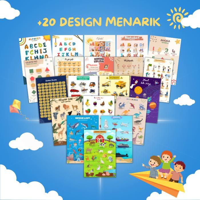 Arraz POSTER EDUKASI ANAK LENGKAP Poster Untuk Belajar Anak TK & SD, Abjad Angka Hewan Kendaraan
