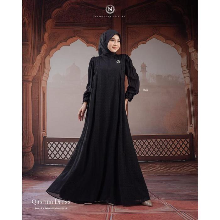 [Bisa Cod] Qasrina Dress Midi Nadheera Luxury Terbaru Babydoll Brukat Sp Khadijawear Qarina Terbaru
