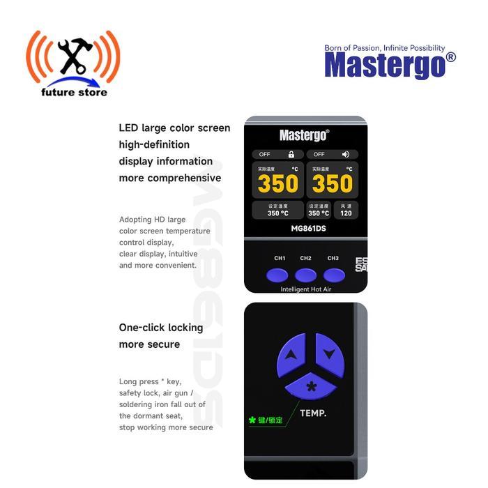 MASTERGO MG861DS 2IN1 HOT AIR STATION SOLDER STATION ORIGINAL - STASIUN SOLDER GANDA MASTERGO