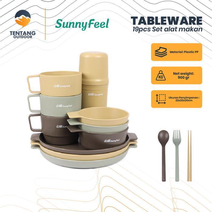 Set Alat Makan Camping Plastik SUNNYFEEL Tableware Picnic Set Camping Outdoor