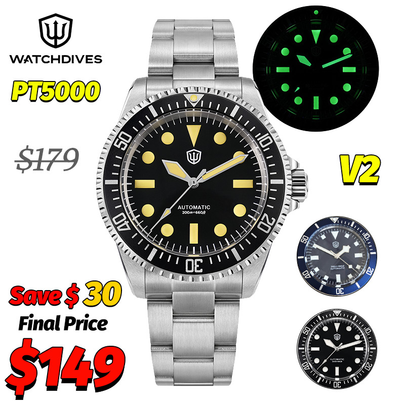 Watchdives Wd5513 V2 Sub Dive Watch Pt5000 Automatic Mechanical Watch Sapphire 200M Waterproof