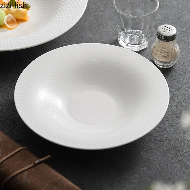 White Ceramic Soup Plate Serving Plate Pasta Dish Salad Dish Deep Plate Straw Hat Plates Molecular