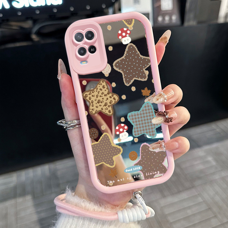 Casing Hp untuk OPPO A54 Case Casing Bintang lucu pola Silikon Softcase Kasing HP tali gantung Cesin